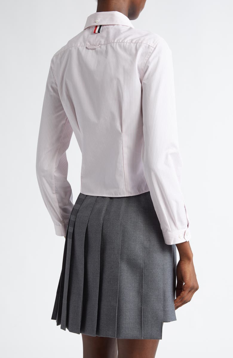 Thom Browne Stripe Crop Cotton Button-Up Shirt, Alternate, color, Light Pink