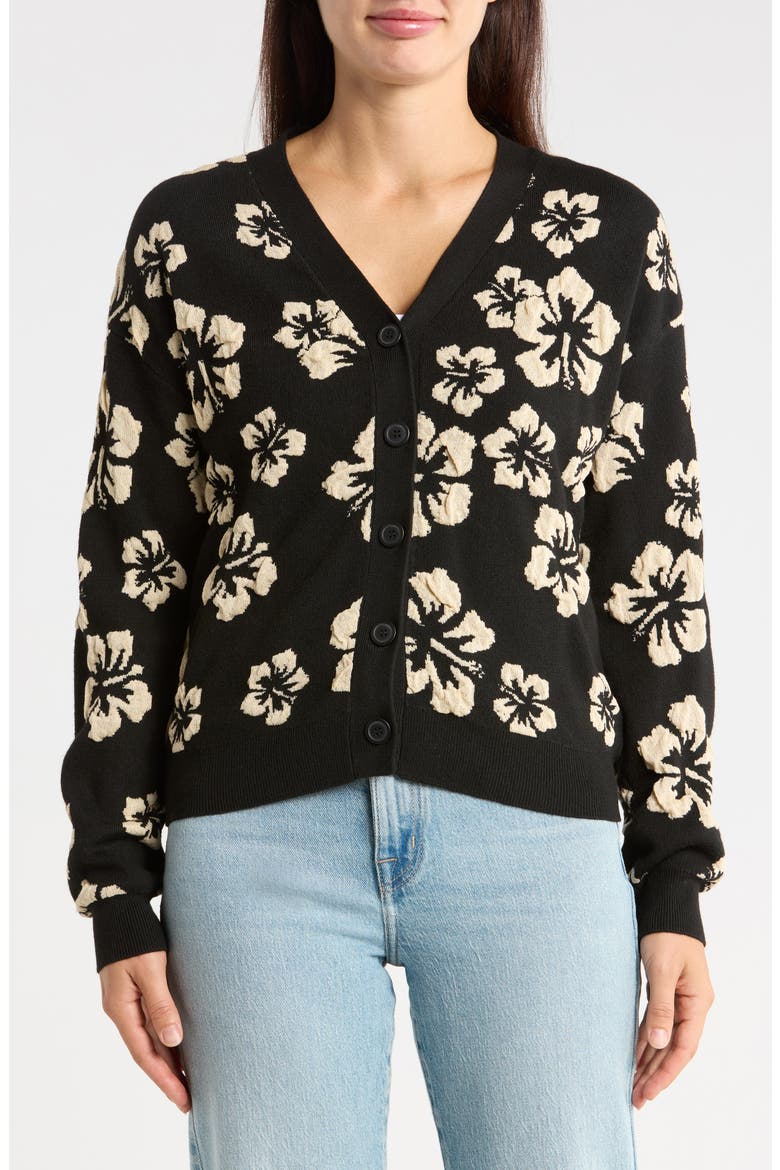 Floral Hibiscus Cardigan, Main, color, BLACK/ CREAM