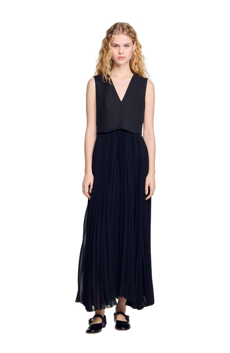 SANDRO Pleated maxi dress, Main, color, 