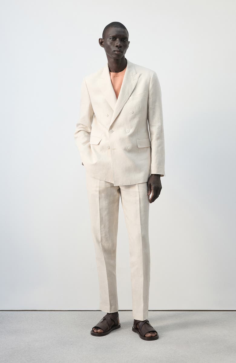 MANGO Amalfi Linen Slim Fit Double Breast Blazer, Alternate, color, Ecru