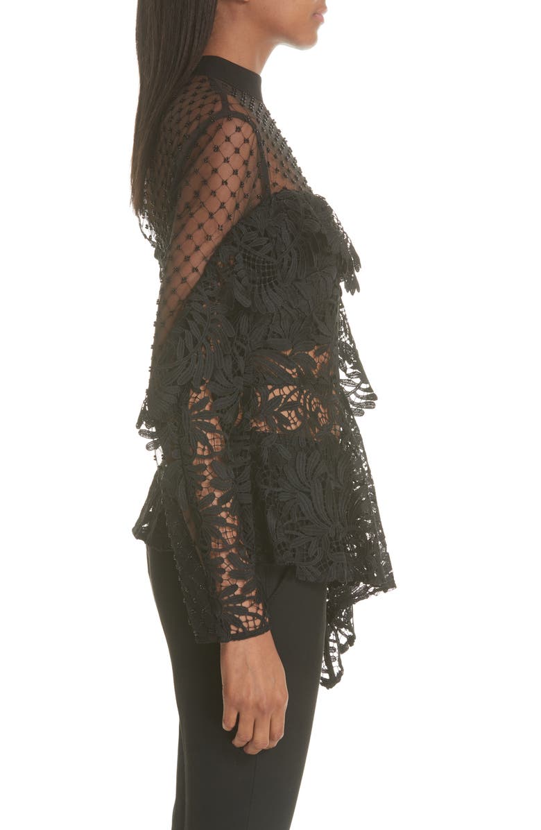 Self-Portrait Beaded Yoke Lace Handkerchief Hem Top, Alternate, color, 