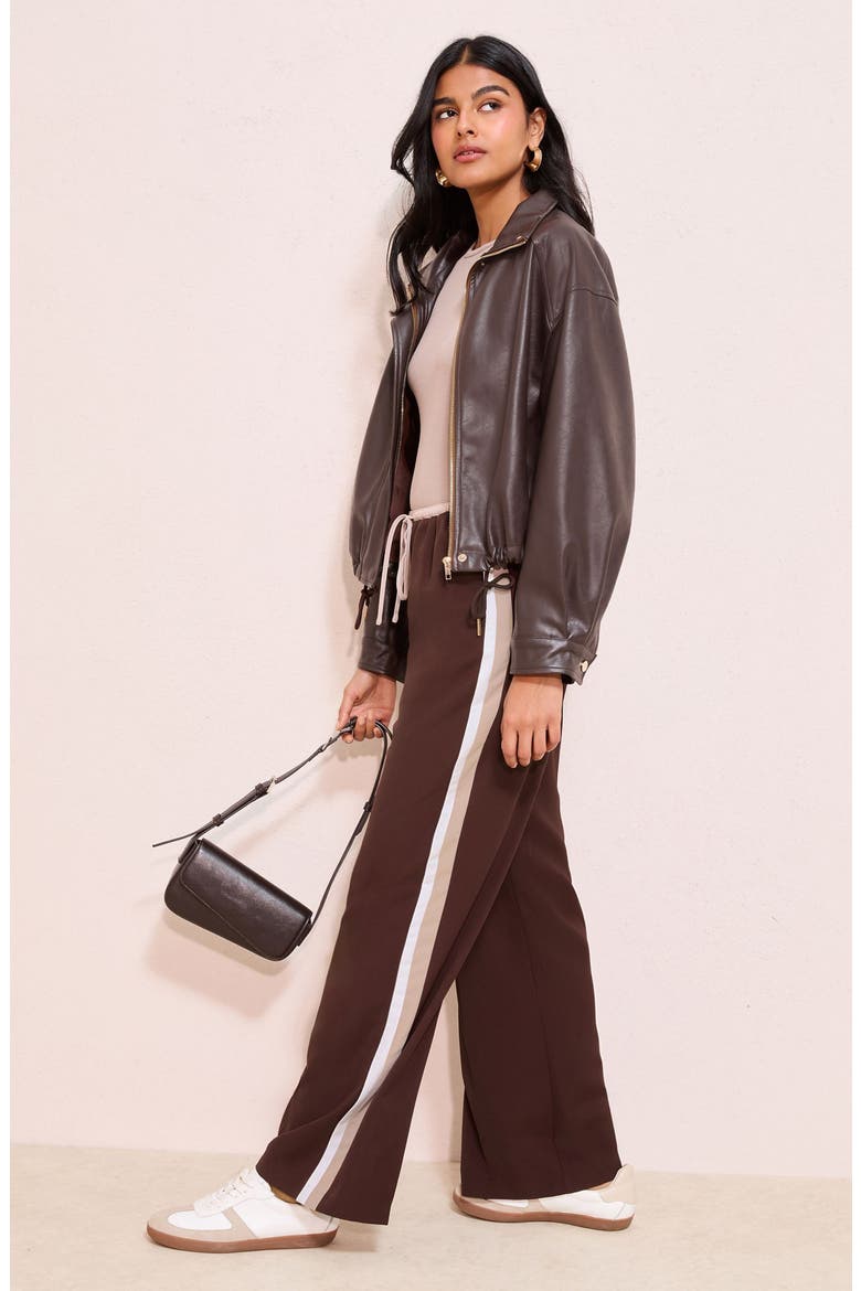 Side Stripe Drawstring Wide Leg Pants, Alternate, color, BROWN