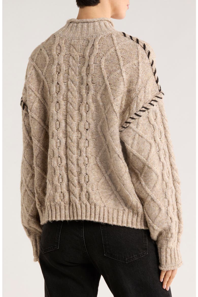 Mock Neck Cable Knit Sweater, Alternate, color, OATMEAL / BLACK