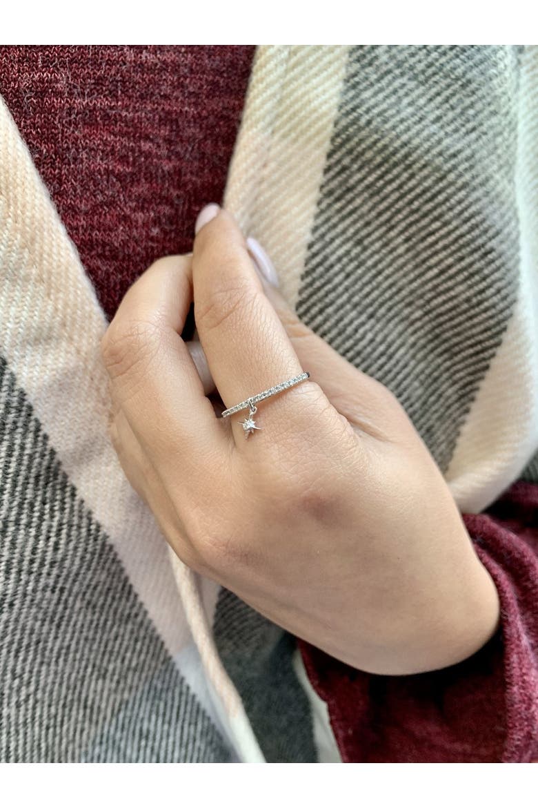 Little North Star Sterling Silver Diamond Charm Ring, Alternate, color, Silver