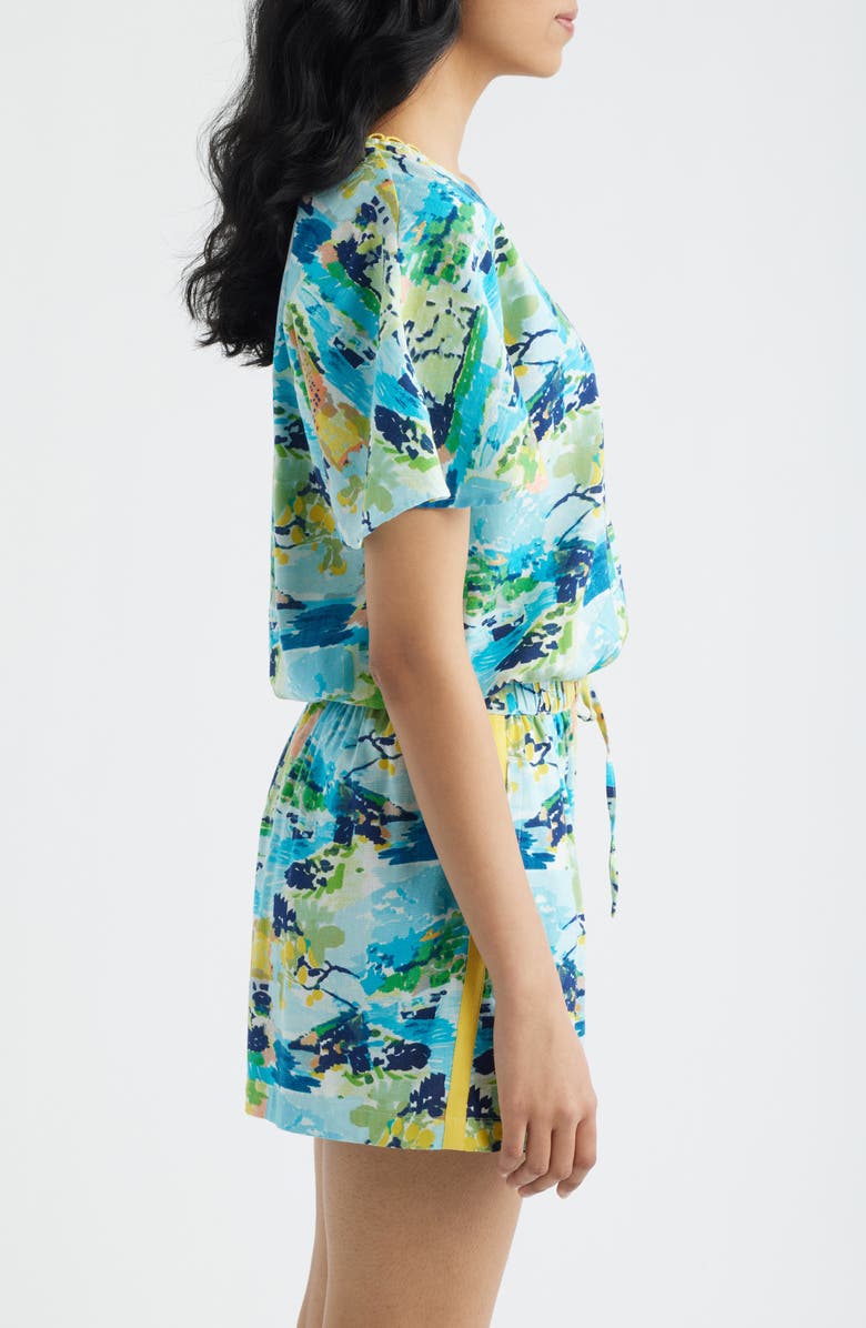 CITY BLUES Allover Print Faux Wrap Shirt, Alternate, color, Aqua Multi