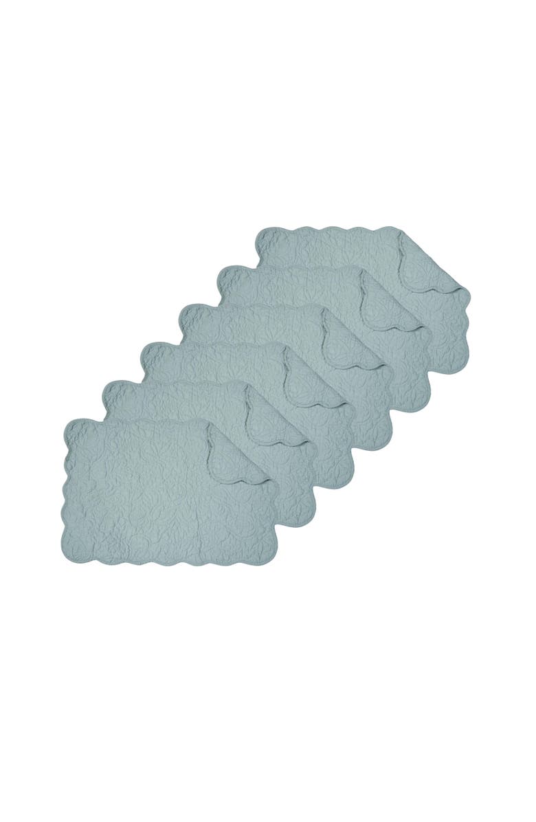 C&F Home Christiana Breeze Reversible Machine Washable Scallop Quilt Placemats Set of 6, Main, color, Blue
