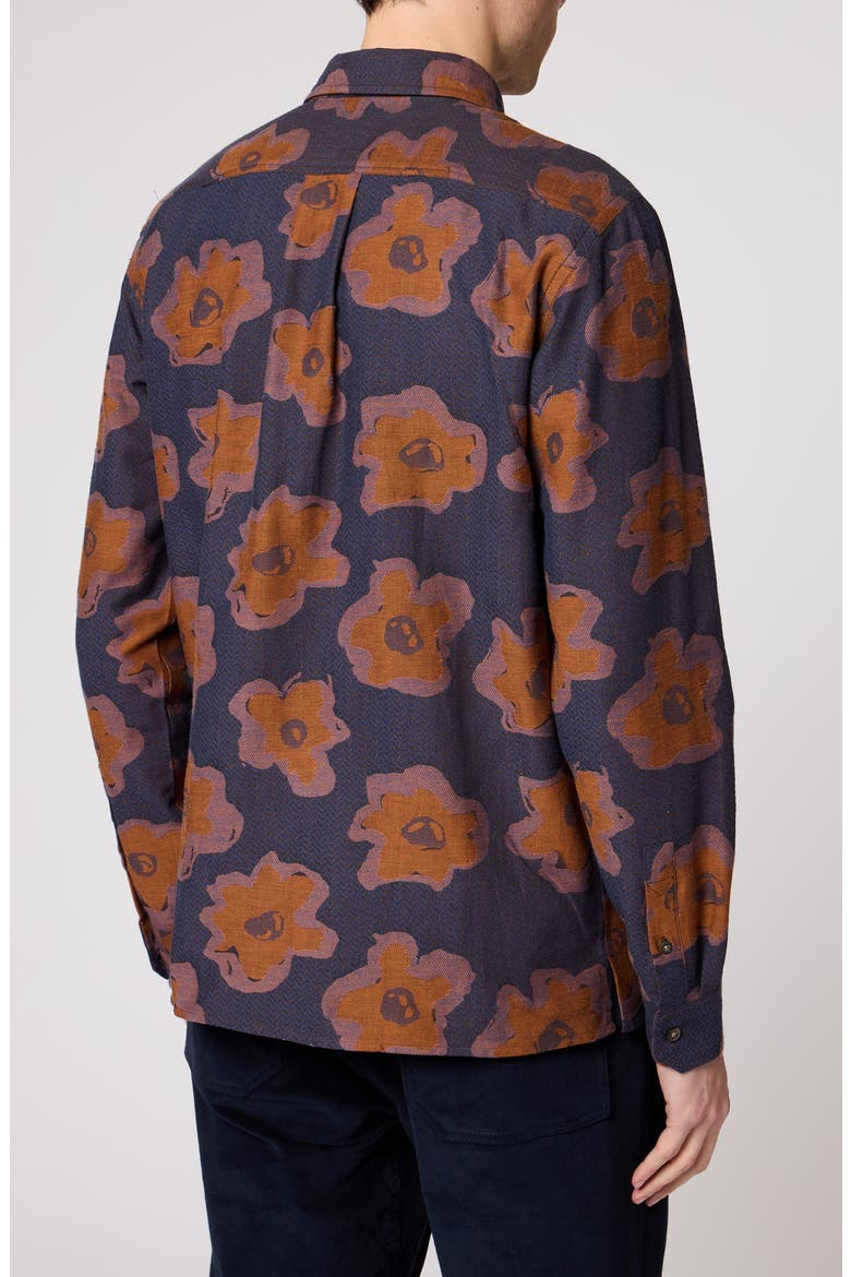 Floral Long Sleeve Cotton Shirt, Alternate, color, VERY DARK NAVY