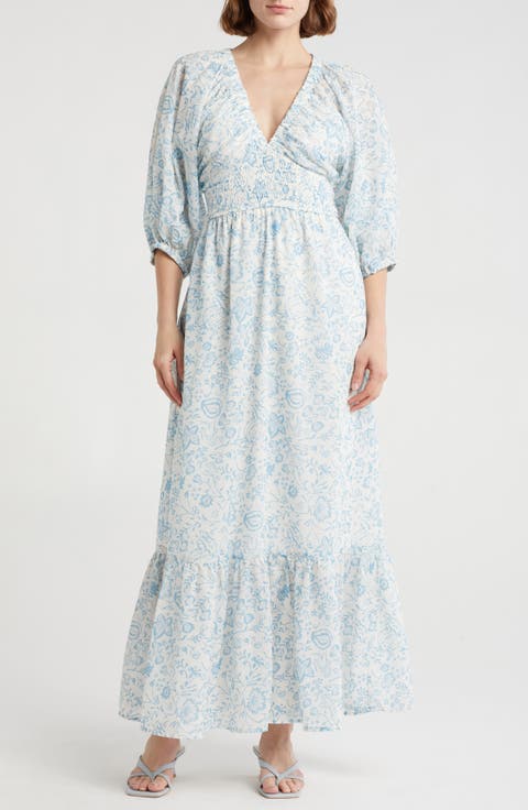 Floral Balloon Sleeve Empire Waist Maxi Dress