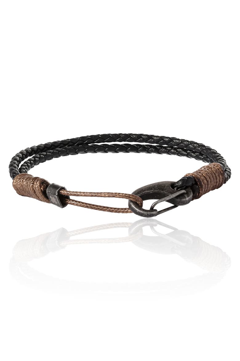 Braided Adjustable Bracelet, Main, color, black, brown