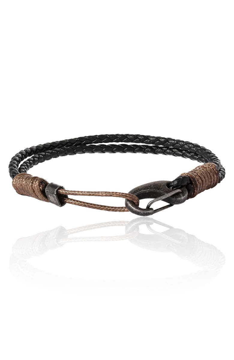 Lucky Brand Braided Leather Adjustable Bracelet, Main, color, Black, Brown