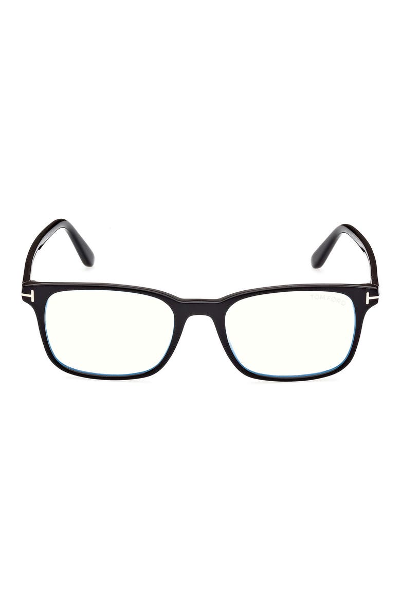 55mm Rectangular Blue Light Blocking Glasses, Main, color, SHINY BLACK