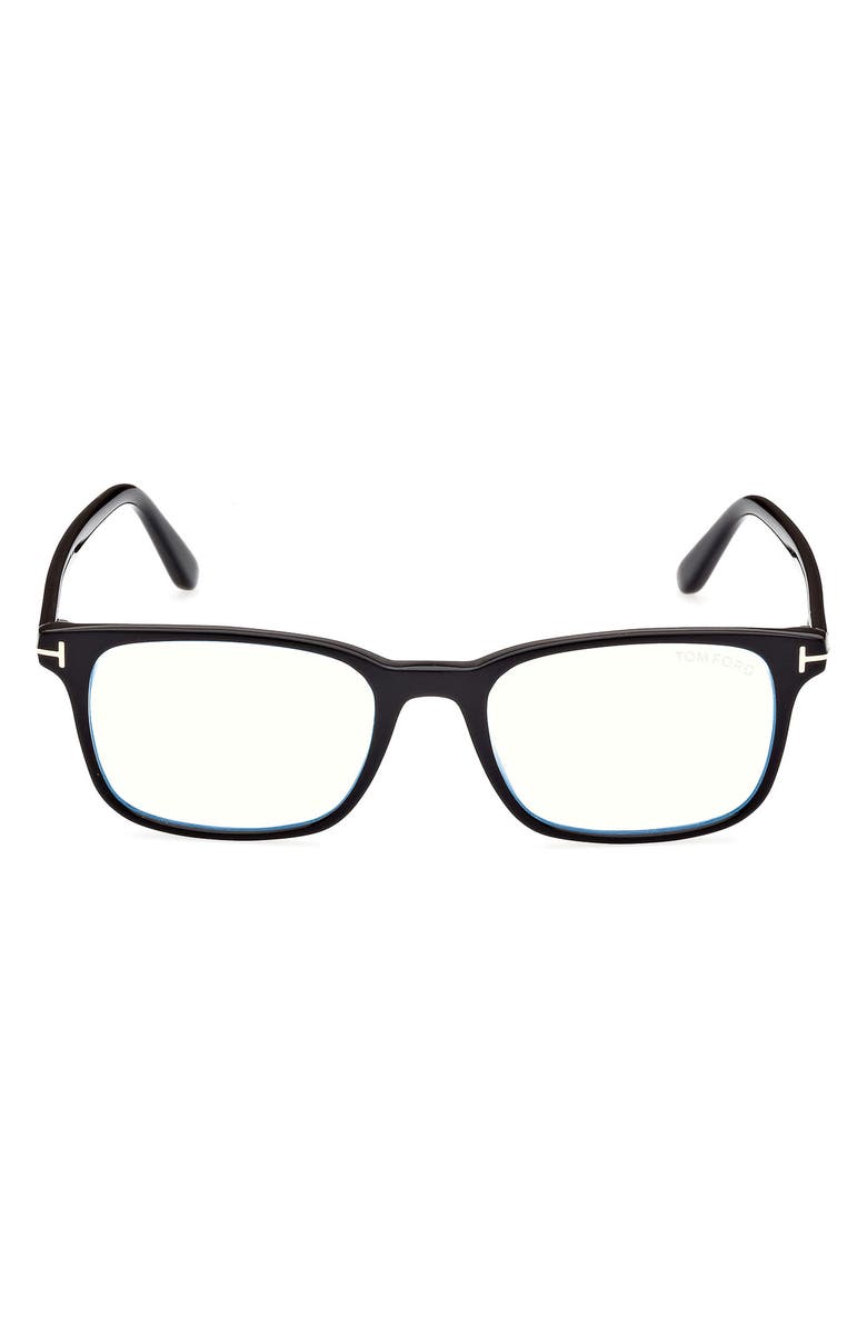 TOM FORD 55mm Rectangular Blue Light Blocking Glasses, Main, color, Shiny Black