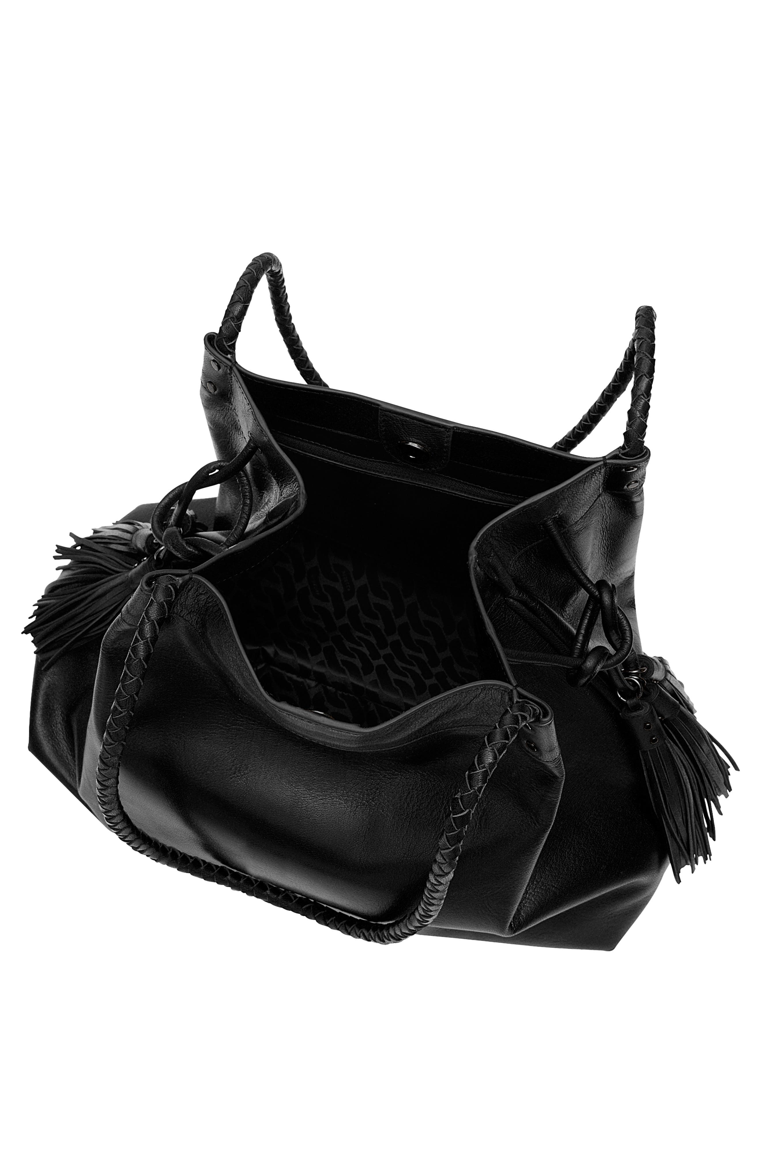 Rebecca Minkoff Lana Tassel Leather Tote, Alternate, color, Black