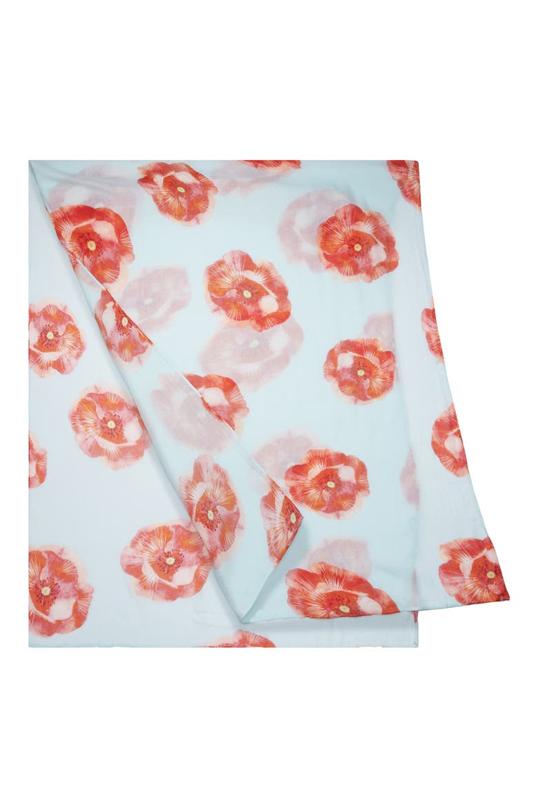 Peony Motif Scarf, Alternate, color, AQUA