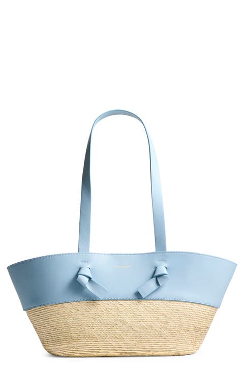 Knot Leather & Straw Basket Tote
