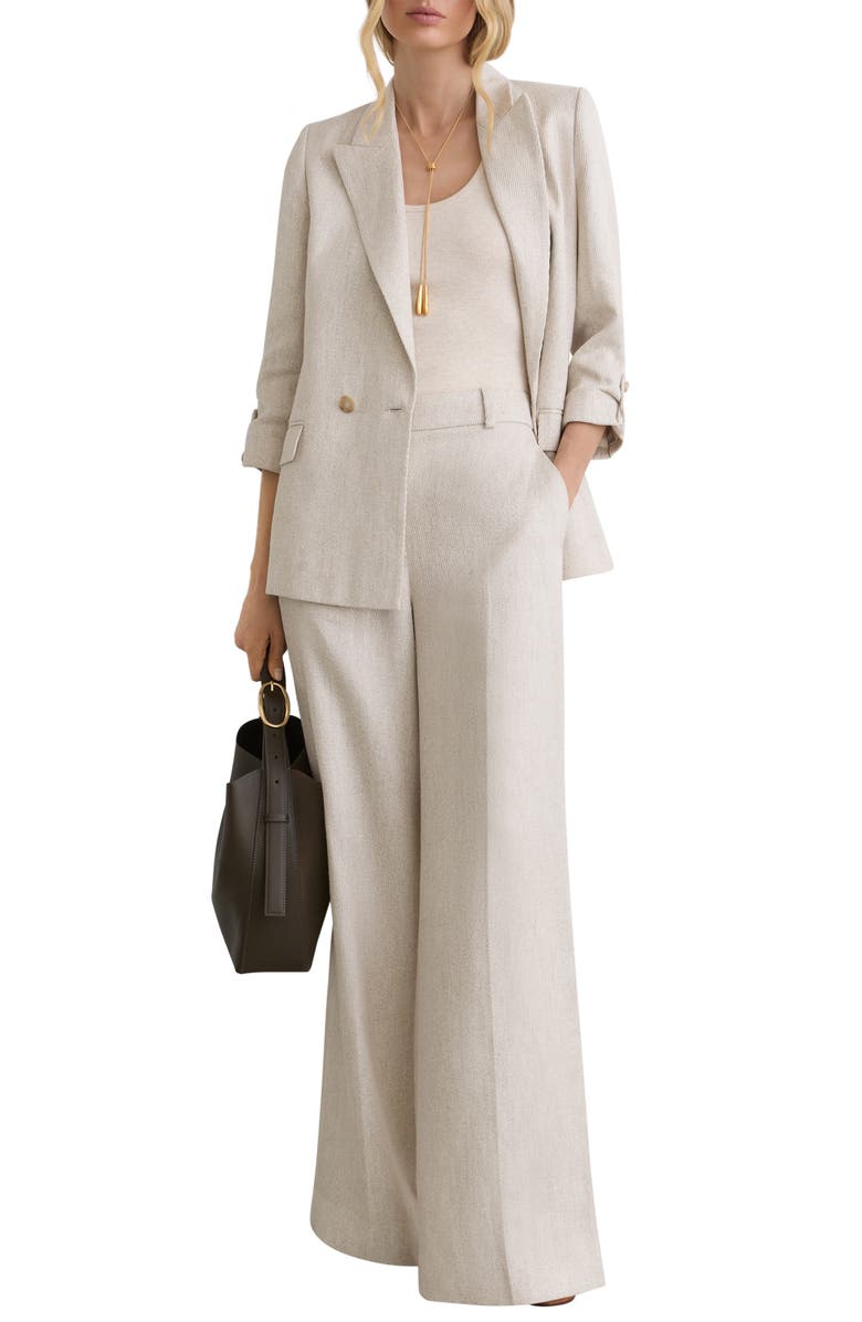 Reiss Nolah Wide Leg Linen Blend Pants, Alternate, color, Neutral