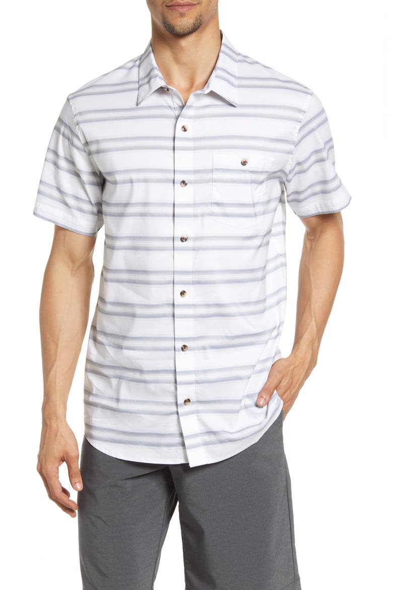 Aiden Stripe Short Sleeve Button-Up Shirt, Main, color, WHITE