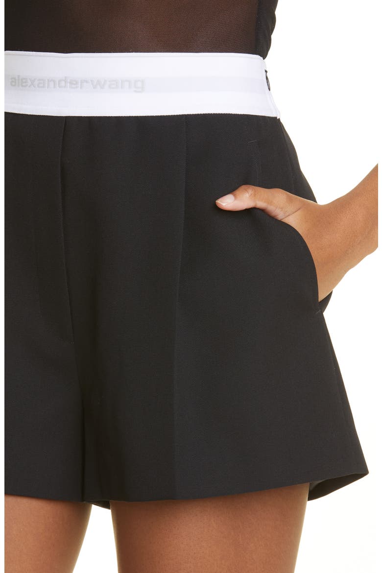 High Waist Pleated Wool Shorts, Alternate, color, 001 BLACK