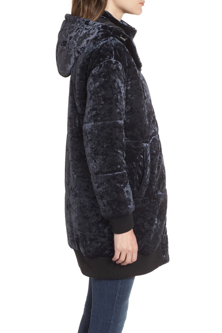 Velvet Hooded Puffer Jacket, Alternate, color, NAVY MEDIEVAL