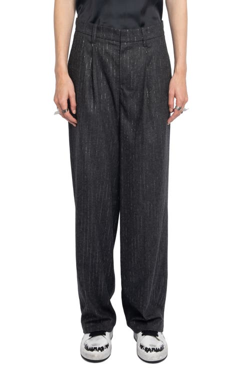 Puros Flanelle Metallic Pinstripe Pleated Trousers