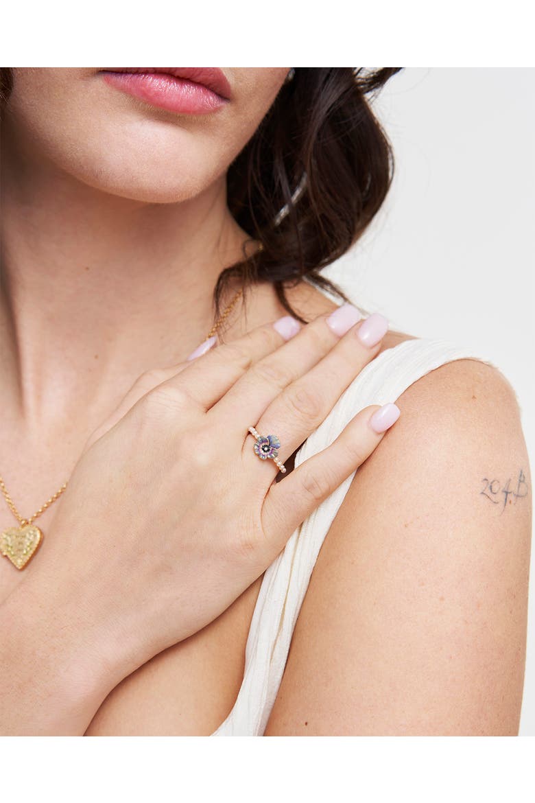 Pansy & Pearl Ring, Alternate, color, Gold