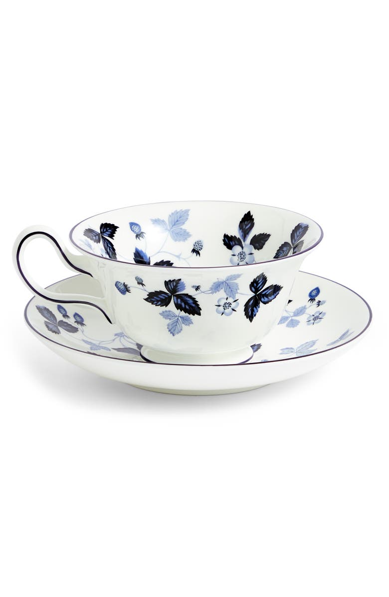 Wedgwood Wild Strawberry Bone China Teacup & Saucer Set, Main, color, Blue