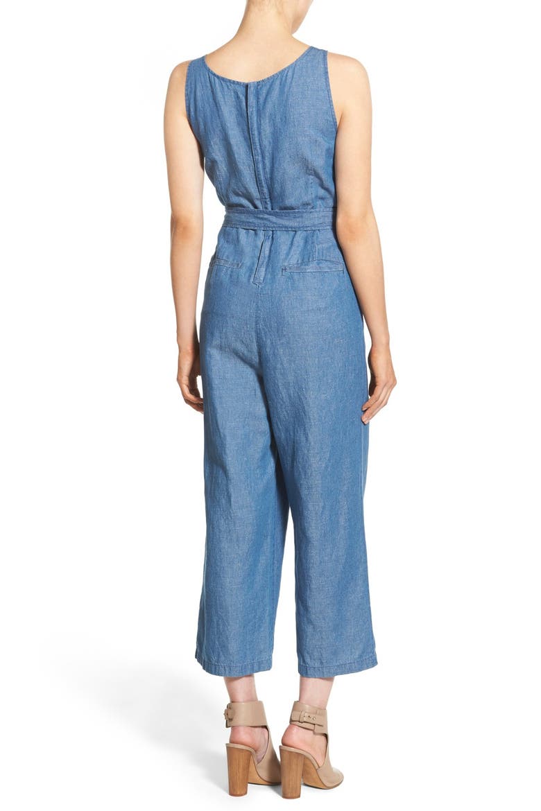 'Muralist' Crop Chambray Jumpsuit, Alternate, color, BRIGHT INDIGO