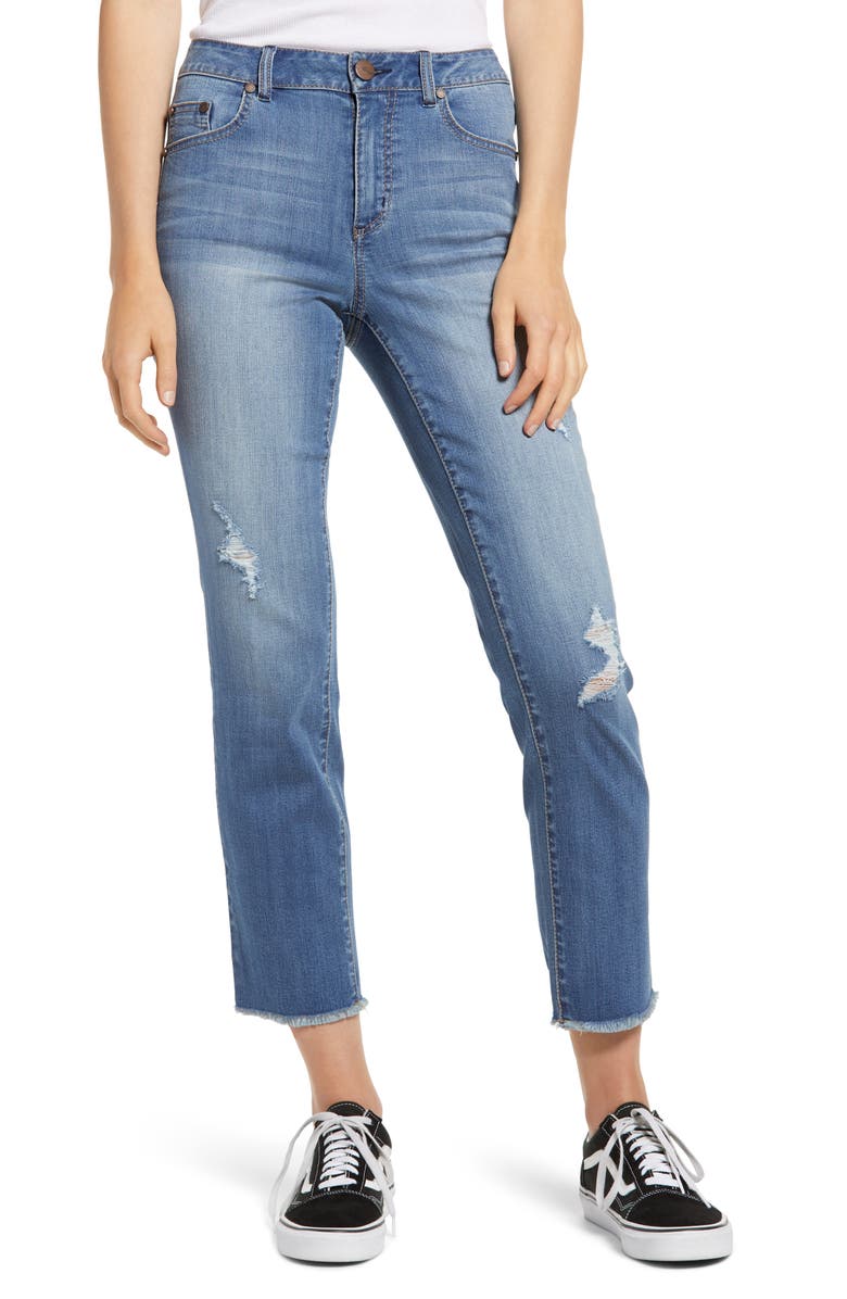 1822 Denim Ripped High Waist Crop Straight Leg Jeans, Main, color,