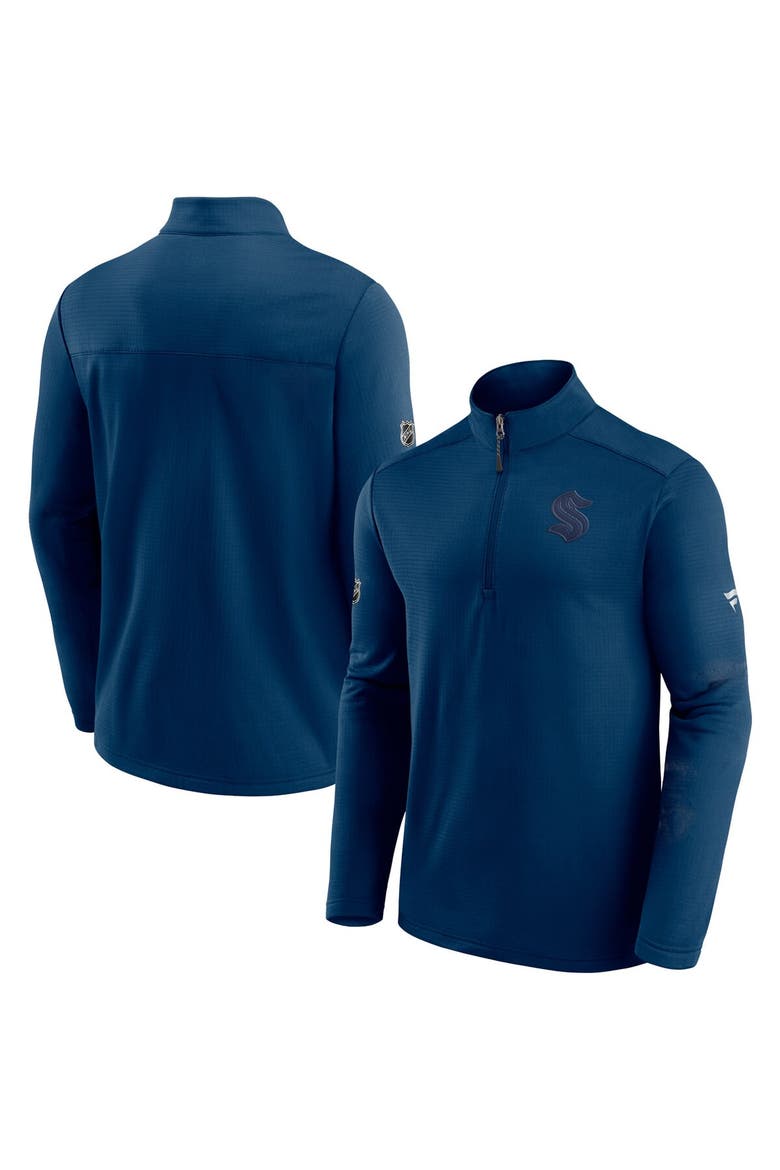 Men's Fanatics Branded Deep Sea Blue Seattle Kraken Authentic Pro Travel and Training Quarter-Zip Jacket, Main, color, Navy