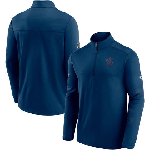 Men's Fanatics Branded Deep Sea Blue Seattle Kraken Authentic Pro Travel and Training Quarter-Zip Jacket
