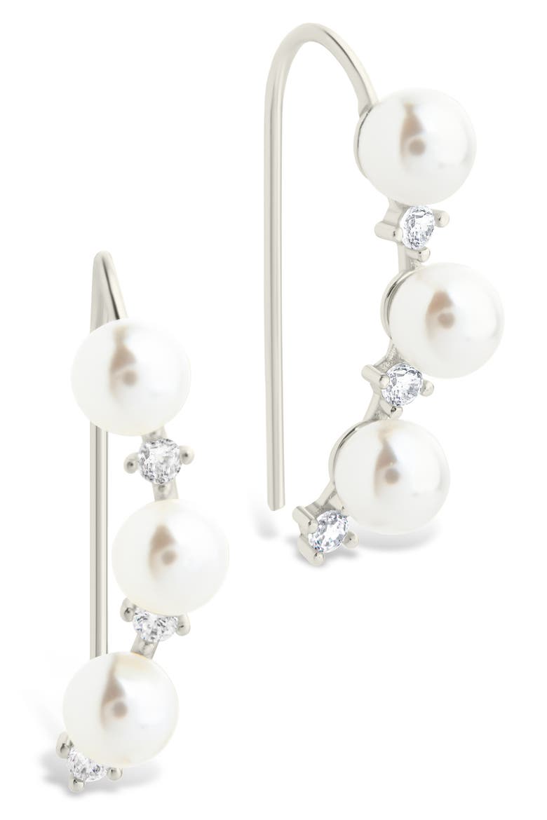 Siena Cubic Zirconia & Cultured Pearl Threader Earring, Main, color, SILVER