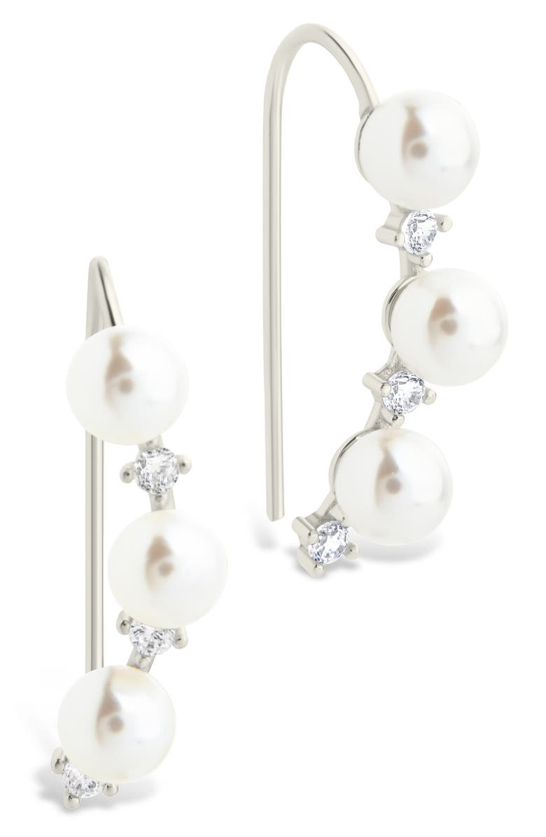 Sterling Forever Siena Cubic Zirconia & Cultured Pearl Threader Earring, Main, color, Silver