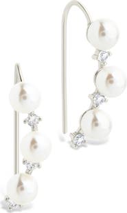 Sterling Forever Siena Cubic Zirconia & Cultured Pearl Threader Earring
