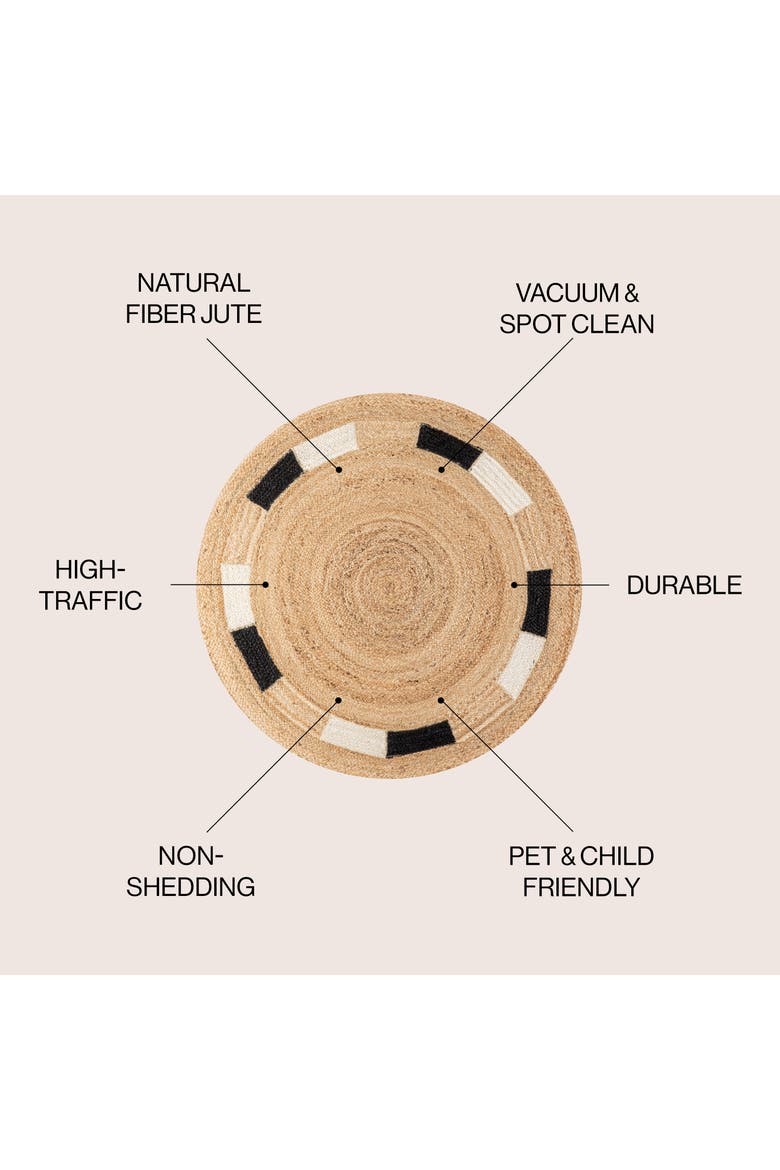 Porto Geometric Jute Circle Round Area Rug, Alternate, color, Natural/Cream/Black