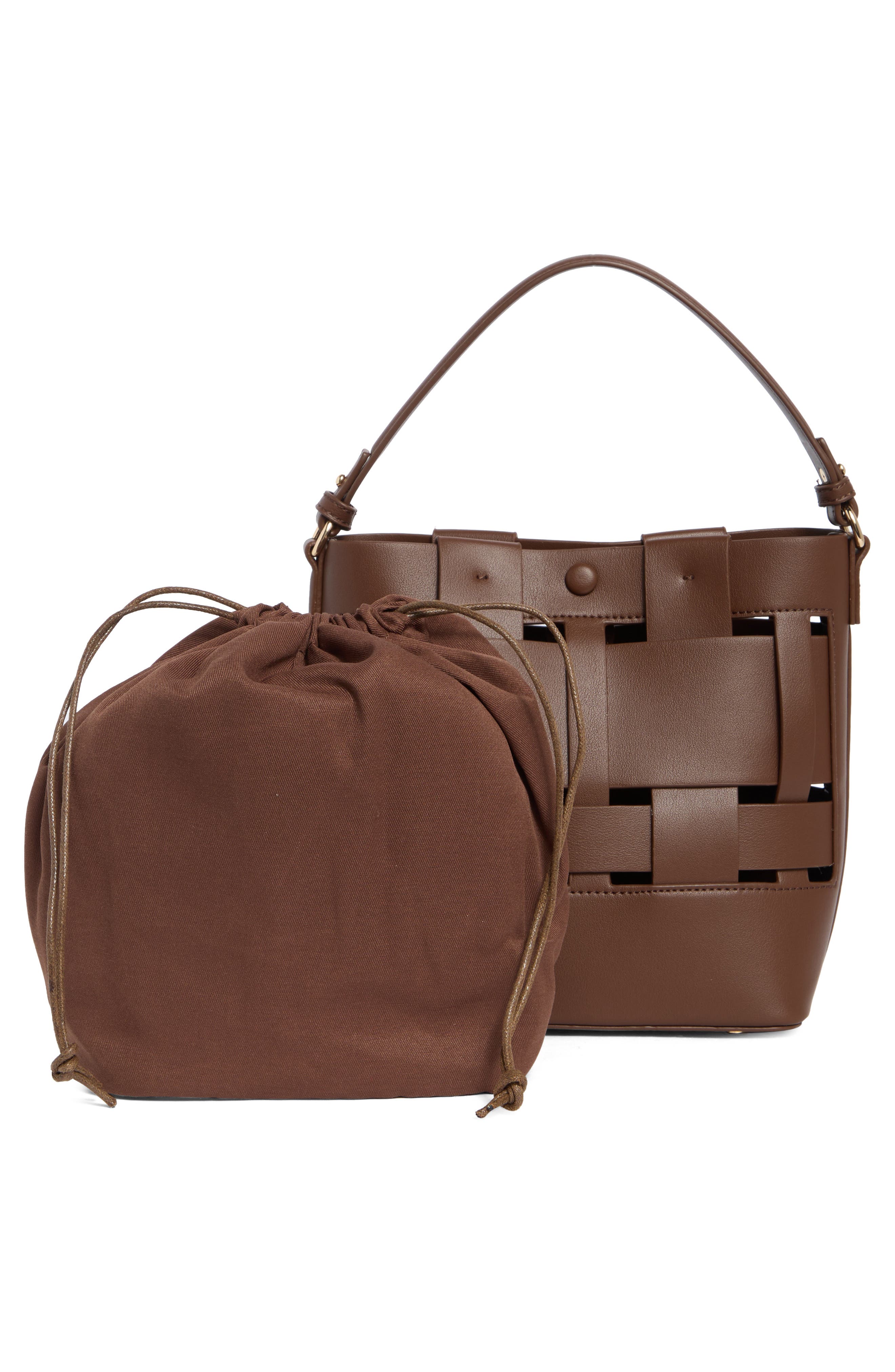 URBAN EXPRESSIONS HANDBAGS Woven Bucket Shoulder Bag, Alternate, color, Chocolate