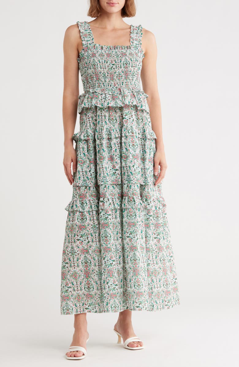 Maisie Floral Smocked Ruffle Cotton Maxi Dress, Main, color,