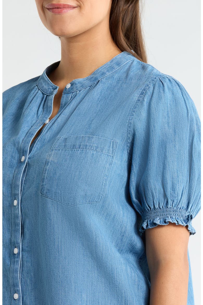 Puff Sleeve Chambray Button-Up Shirt, Alternate, color, MEDIUM WASH