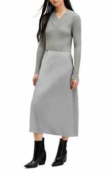 AllSaints Hana Two-Piece Crop Rib Sweater & Satin Slipdress