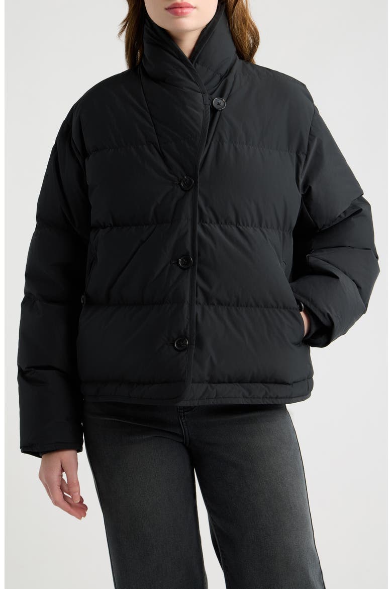 Angie Faux Shearling Trim Puffer Jacket, Alternate, color, BLACK