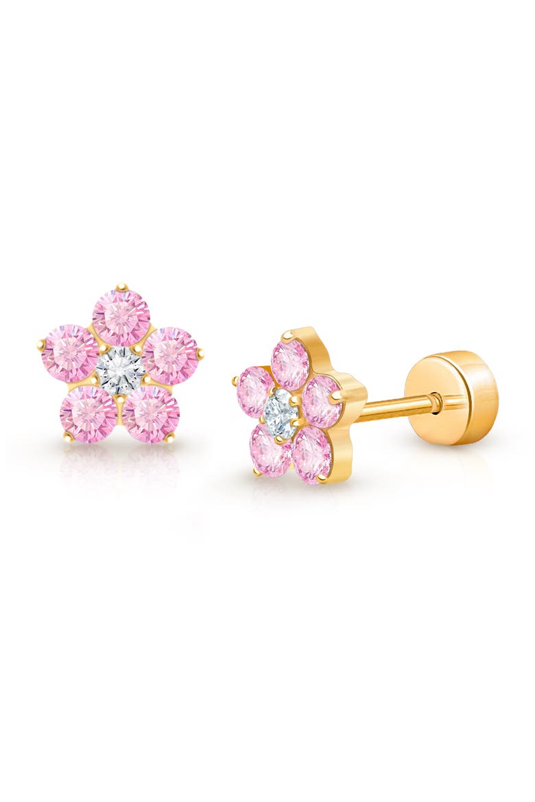 14K Gold on Titanium Cherry Blossom Stud Screw Back Earrings, Main, color, 14K Yellow Gold