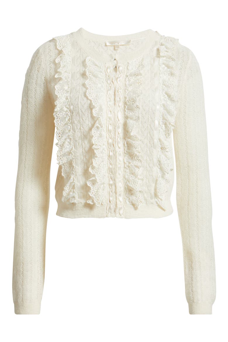 Melisse Lace Ruffle Alpaca & Wool Blend Cardigan, Alternate, color, ASPEN WHITE