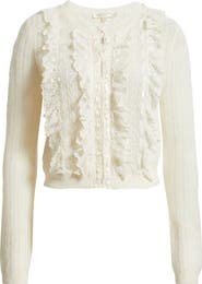 LoveShackFancy Melisse Lace Ruffle Alpaca & Wool Blend Cardigan