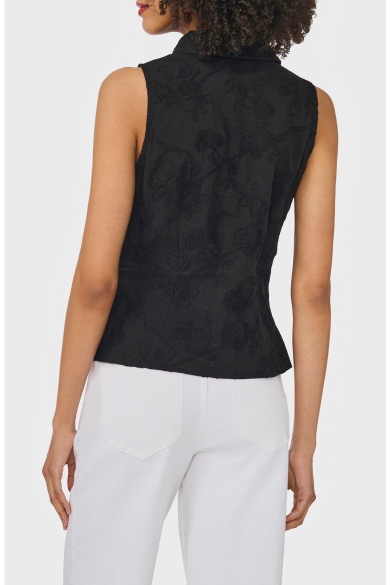 Floral Embroidered Sleeveless Button-Up Shirt, Alternate, color, RICH BLACK