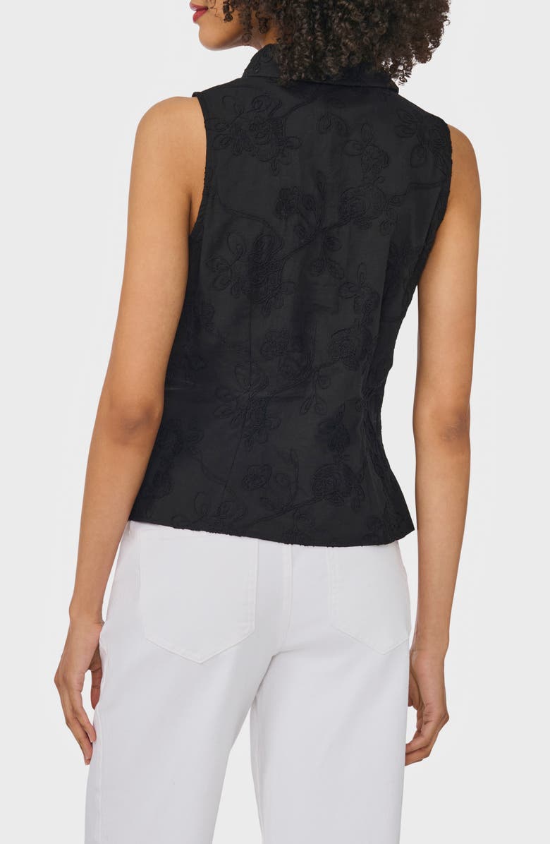 Ted Baker Floral Embroidered Sleeveless Button-Up Shirt, Alternate, color, Rich Black