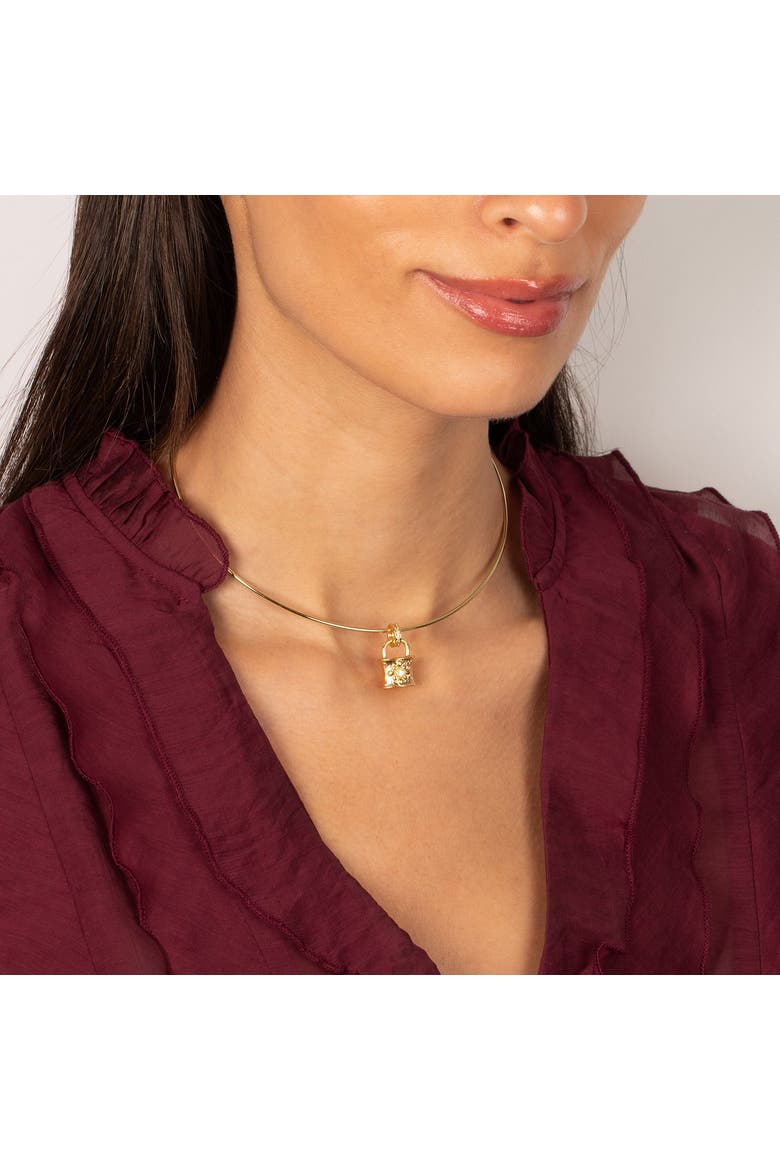 Pavé Padlock Pendant Thin Wire Choker Necklace, Alternate, color, Gold