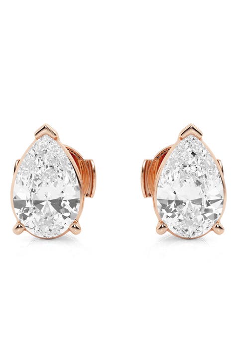 14K Rose Gold Near Colorless Lab Grown Pear Diamond Earrings