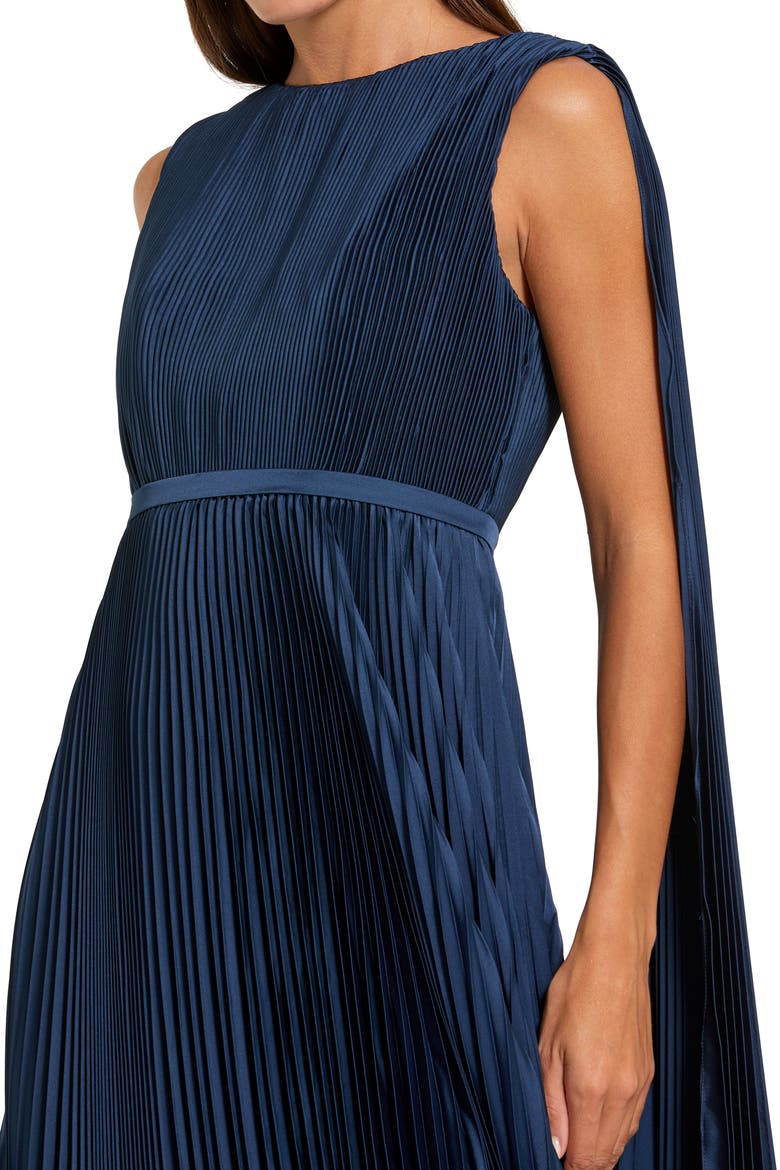 Sleeveless High Neck Cape Back Heat Pleated Gown, Alternate, color, Midnight