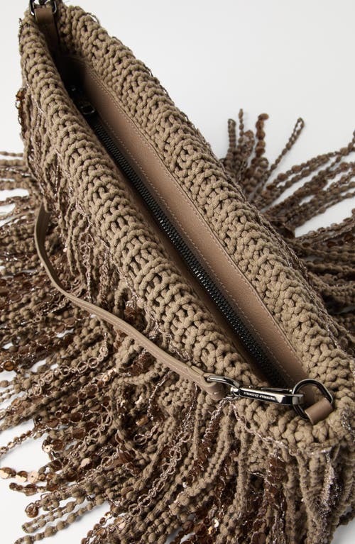 Shop Brunello Cucinelli Dazzling Cascades Clutch Bag In Walnut