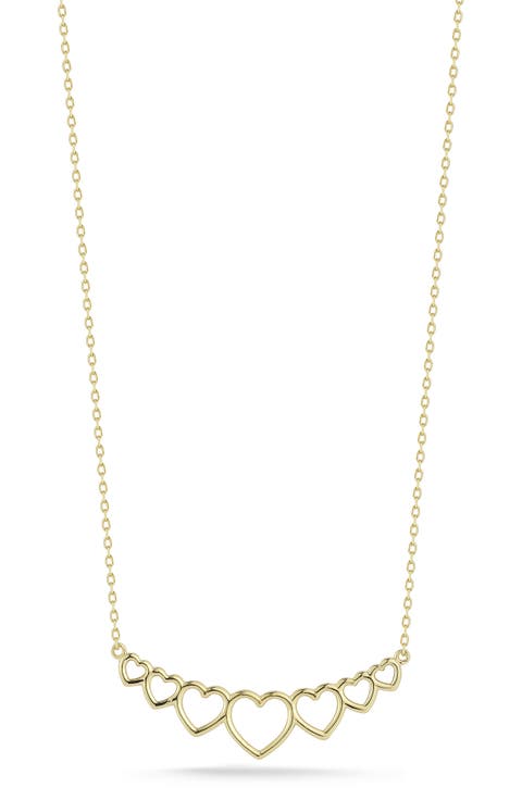 14K Gold Open Heart Curved Bar Pendant Necklace