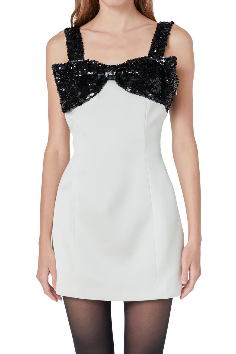 Sequin Bow Minidress, Alternate, color, CREAM/ BLACK